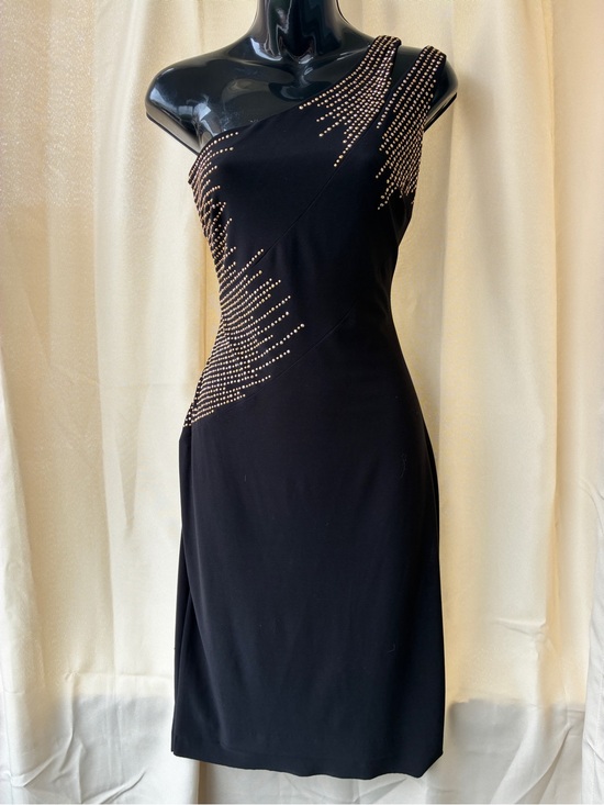 Cache Dresses & Skirts - NWT Cache Size 6 One Shoulder Black and Gold Dress
